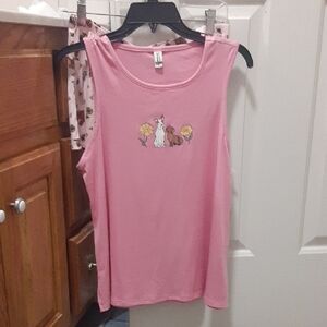 ED By Ellen Pink Dog Pajama Set. Sleeveless Ribbed Top And Shorts. NWT
